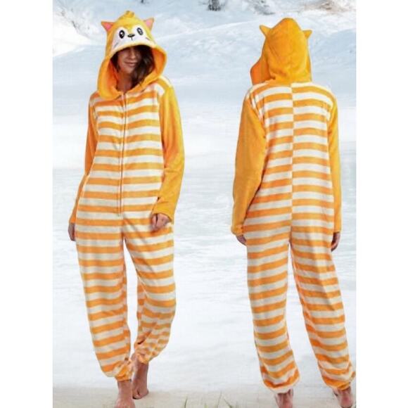 Body Candy Womens 1-Piece Pajama Print‎ Hooded Plush Union Suit Onesie Sz Medium - Picture 1 of 10